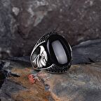 925 AYAR GÜMÜŞ OVAL ONİX TAŞLI KARTAL MOTİFLİ YÜZÜK