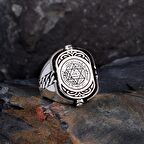 HZ SÜLEYMAN MÜHRÜ ZİRKON TAŞLI ÇİFT TARAFLI GÜMÜŞ YÜZÜK