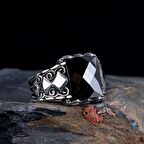 SİYAH ZİRKON TAŞI MOTİFLİ 925 AYAR GÜMÜŞ YÜZÜK