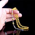 MİNELİ GÜMÜŞ PÜSKÜLLÜ FASET KESİM DAMLA KEHRİBAR TESBİH