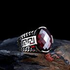 925 AYAR GÜMÜŞ OVAL KIRMIZI ZİRKON TAŞLI ERKEK YÜZÜK