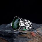 925 AYAR GÜMÜŞ OVAL YEŞİL ZİRKON TAŞLI ERKEK YÜZÜK