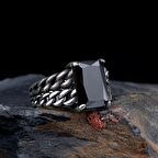 SİYAH RENK ZİRKON TAŞLI ÖRGÜ MODEL GÜMÜŞ ERKEK YÜZÜK