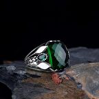 YEŞİL RENK ZİRKON TAŞLI DAMLA MODEL GÜMÜŞ YÜZÜK