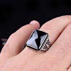 SİYAH RENK ZİRKON TAŞLI 925 AYAR GÜMÜŞ ERKEK YÜZÜK