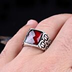 KIRMIZI RENK ZİRKON TAŞLI 925 AYAR GÜMÜŞ ERKEK YÜZÜK