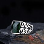 YEŞİL RENK ZİRKON TAŞLI 925 AYAR GÜMÜŞ ERKEK YÜZÜK