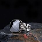 SİYAH RENK ZİRKON TAŞLI ERKEK GÜMÜŞ YÜZÜK