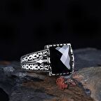 SİYAH ZİRKON TAŞLI KRAL ZİNCİR MODEL GÜMÜŞ YÜZÜK