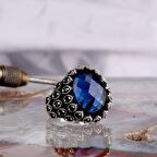 MAVİ RENK ZİRKON TAŞLI MODEL 925 AYAR GÜMÜŞ ERKEK YÜZÜK