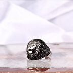 925 AYAR GÜMÜŞ MİKRO TAŞLI ASLAN MODEL ERKEK YÜZÜK