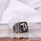 925 AYAR GÜMÜŞ KARTAL MOTİFLİ MİKRO TAŞLI ERKEK YÜZÜK