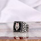 925 AYAR GÜMÜŞ MİKRO TAŞLI BAYKUŞ MODEL YÜZÜK