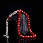 ZİRKON TAŞLI GÜMÜŞ PÜSKÜLLÜ KRİSTAL KESME AKİK TAŞI TESBİH