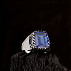 925 Ayar Gümüş Mavi Zirkon Taşlı Model Erkek Yüzük