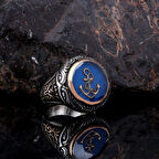 MAVİ MİNELİ DENİZ ÇAPASI MODEL 925 AYAR GÜMÜŞ ERKEK YÜZÜK