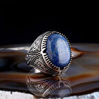 LAPİS TAŞLI KALEM İŞLEME DESENLİ 925 AYAR GÜMÜŞ ERKEK YÜZÜK