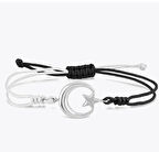 925 Ayar Gümüş Ayyıldız Model Siyah Beyaz İpli Ayarlanabilir Unisex Bileklik