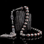 10.mm Gümüş İşleme Kırmızı Beyaz Mineli Usta El İşçiliği Kuka Tesbih