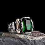 925 Ayar Gümüş Yeşil Zirkon Taşlı Model Erkek Yüzük