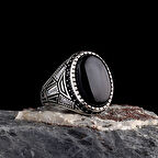 925 Ayar Gümüş Onix Taşlı Oval Model Erkek Yüzük