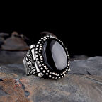 925 Ayar Gümüş Oval Onix Taşlı Model Erkek Yüzük