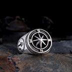 925 Ayar Gümüş Deniz Çapası Pusula Model Erkek Yüzük