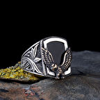 925 Ayar Gümüş Onix Taşlı Kartal Motifli Erkek Yüzük