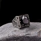 925 AYAR GÜMÜŞ KALEM İŞLEME MOTİFLİ ONIX TAŞLI YÜZÜK