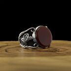 925 Ayar Gümüş Akik Taşlı Arma Tuğra Model Yüzük