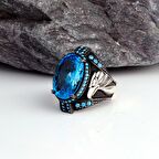 BLUE TOPAZ TAŞLI KARTAL MODEL ERKEK GÜMÜŞ YÜZÜK
