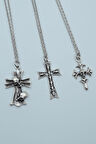 3'lü Kuru Kafa Haç Gümüş Kaplama Kolye Seti