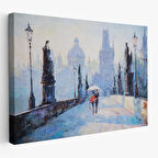 Harita Sepeti Şemsiye Altında Bir Çift Aşık Temalı Kanvas Duvar Tablosu-1187