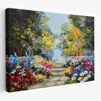 Harita Sepeti Yaz Ormanı ve Renkli Güzel Çiçekler Kanvas Duvar Tablosu-1190