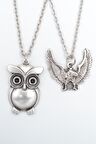 2'li Baykuş - Kartal Erkek Kadın Kolye Seti 925 Ayar Gümüş Kaplama