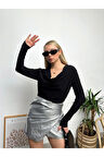 Kadın Siyah Uzun Kol Degaje Yaka Sandy Bluz