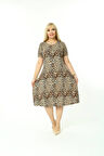 Kadın Büyük Beden Kısa Kollu Midi Boy Leopar Desenli Elbise