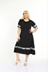 Kadın Siyah Kol ve Etek Ucu Desenli Büyük Beden Elbise