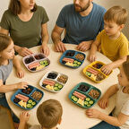 6 Adet Renkli 3 Bölmeli Kahvaltı Tabağı Plastik Piknik Kamp Çerez Yemek Servis Tabağı 21,5x23x3,5cm