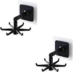 Microcase Kendinden Yapışkanlı 360 Derece Dönen 6 Kancalı Askı Mutfak Banyo Gardırop Raf Aparatı 2 Adet - SİYAH AL5022