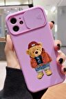 Slider Koruma Kapaklı iPhone 11  Teddy Bear Desenli Telefon Kılıfı