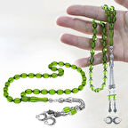 Kararmaz Metal Ayyıldız Püsküllü Arpa Kesim Su Yeşili Ateş Kehribar Tesbih