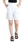 Krep Cırtlı Şort Beyaz