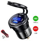 12-24volt Araç/tekne/motosiklet (quick)hızlı Şarj Voltmetre Usb/Type-C Port Mavi ışık