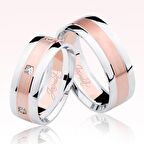 Harem Altın Beyaz Rose Şeritliı Altın Alyans 1201-1