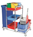 Safell SF3101 Çift Kovalı Brandalı Kat Hizmet ve Temizlik Arabası - Brandalı Temizlik Seti