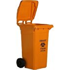 Safell Plastik Tıbbi Atık Çöp Konteyneri 120 Lt - Yüksek Isıya Dayanıklı Tekerlekli Konteyner – Turuncu