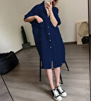 Barbora Keten Günlük Cep Detaylı Salaş Kadın Elbise LN260lacivert2