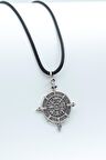 Viking Vegvisir Pusula  Kolye Deri İp Kolye Gümüş Kaplama Erkek Kadın Kolye