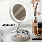 LED Işıklı 10x Büyüteçli Katlanabilir Çift Taraflı Seyahat Makyaj Aynası USB Şarjlı